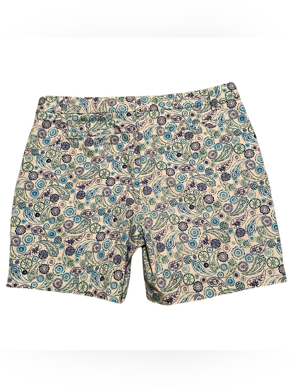 Lands' End Women’s Paisley Print Mid Rise Shorts in Aqua, Blue & Green, Size 14P - Picture 2 of 10